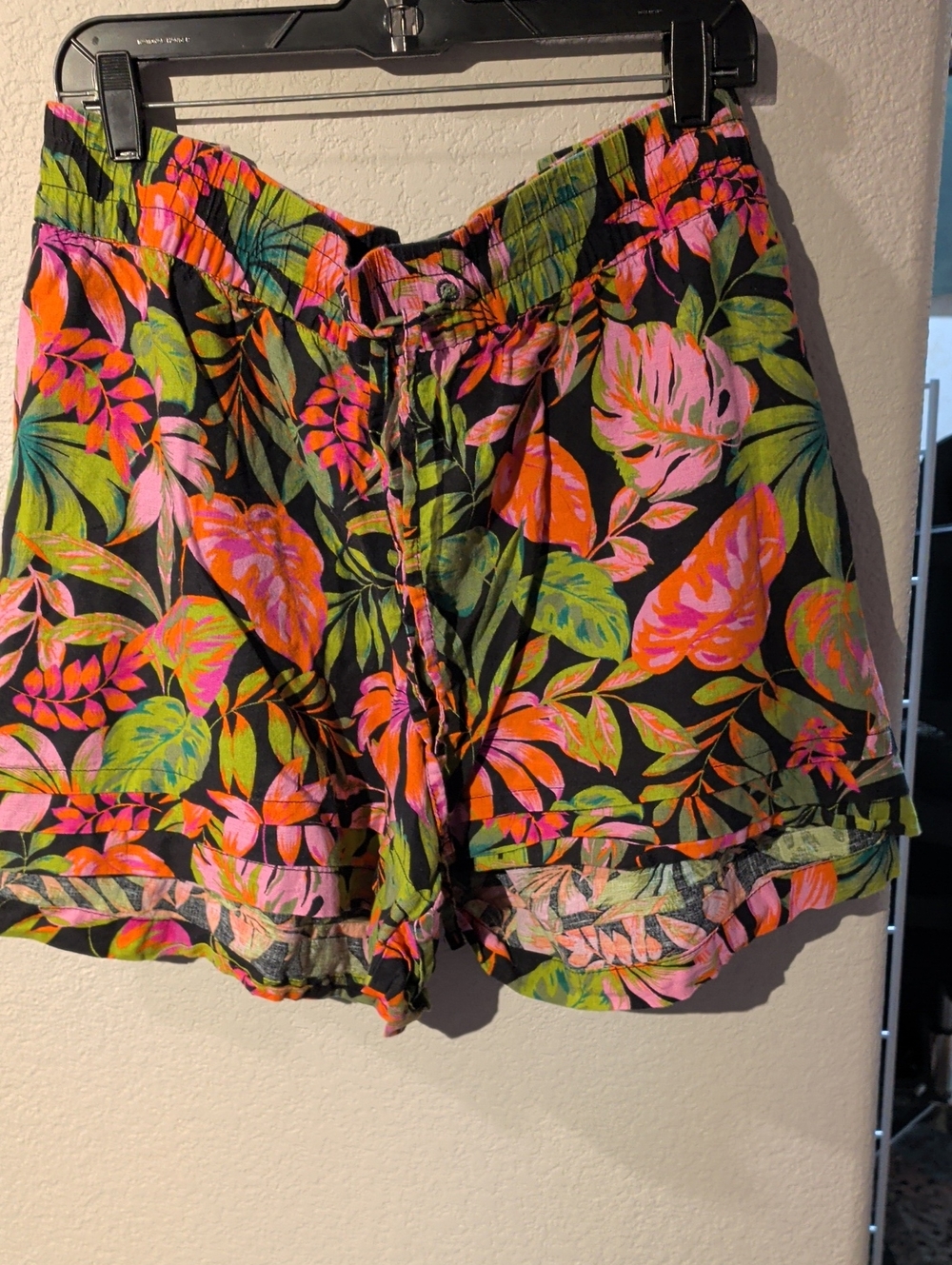 Terra & Sky Black Shorts with Neon Pink & Lime Tropical Leaves 4X